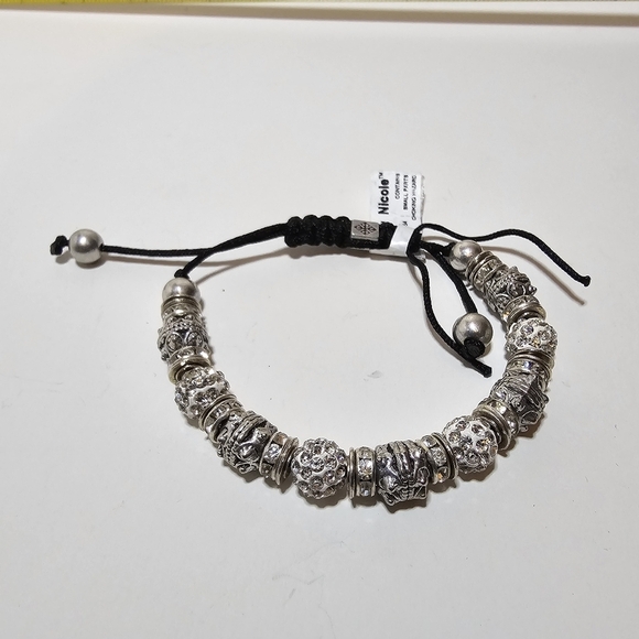 2012 Nicole Tm Charm Beaded Drawstring Adjustable Fashion Bracelet Bracelet NWT - Picture 1 of 7
